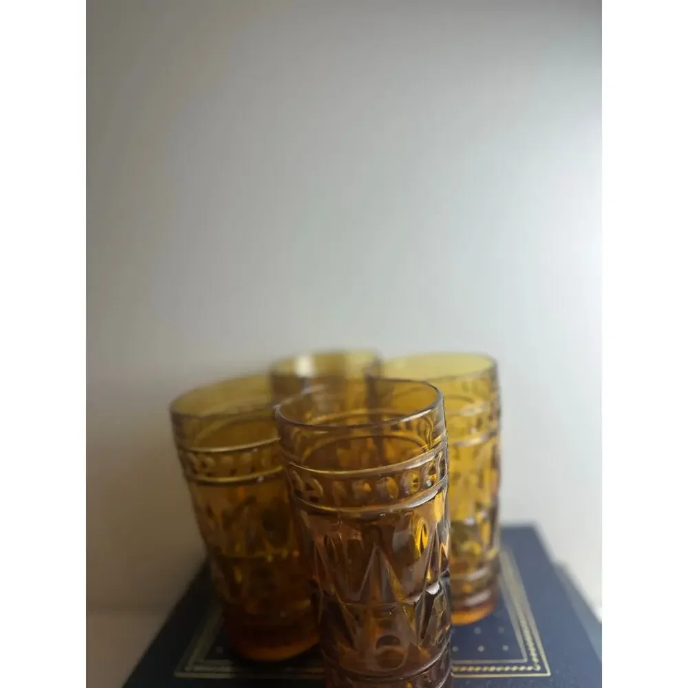 Indiana Glass Colony Park Lane Amber Tumbler Glass Set Of 4